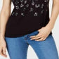INC Women's Animal Print Short Sleeve T-Shirt Top Black Size XS