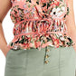 INC International Concepts Women's Floral Print Ruched Tie Front Tank Top Orange Size 2X