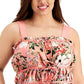 INC International Concepts Women's Floral Print Ruched Tie Front Tank Top Orange Size 2X