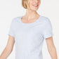 Karen Scott Women's Shirttail Hem Short Sleeve Top Blue Size Large