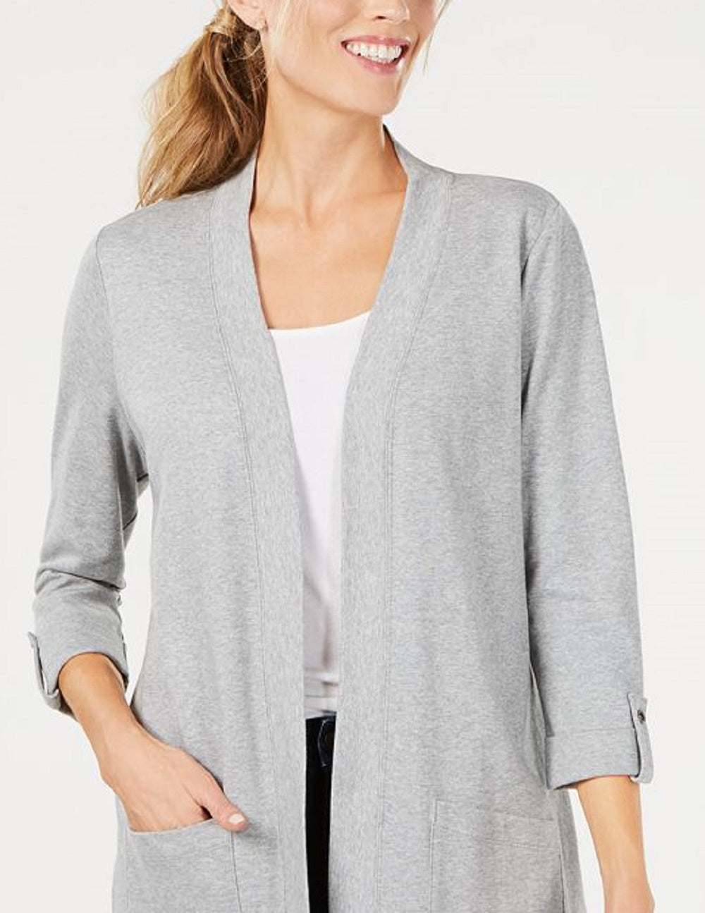 Karen Scott Women's 3/4 Sleeve Cozy Cardigan Gray Size Small