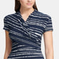 DKNY Women's Ruched Front Striped Short Sleeve Jewel Neck Top Blue Size Medium