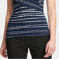 DKNY Women's Ruched Front Striped Short Sleeve Jewel Neck Top Blue Size Medium