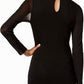 INC International Concepts Women's Mock Turtleneck Mesh Inset Fitted Top Black Size Large