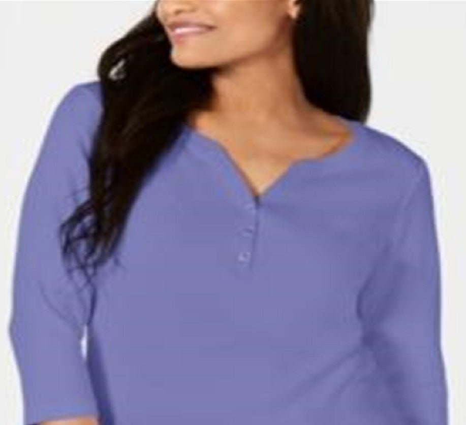 Karen Scott Women's Cotton Henley Top Purple Size X-Small