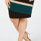 Connected Women's Color Block Sleeveless Jewel Neck Knee Length Sheath Wear to Work Dress Green Size 24W