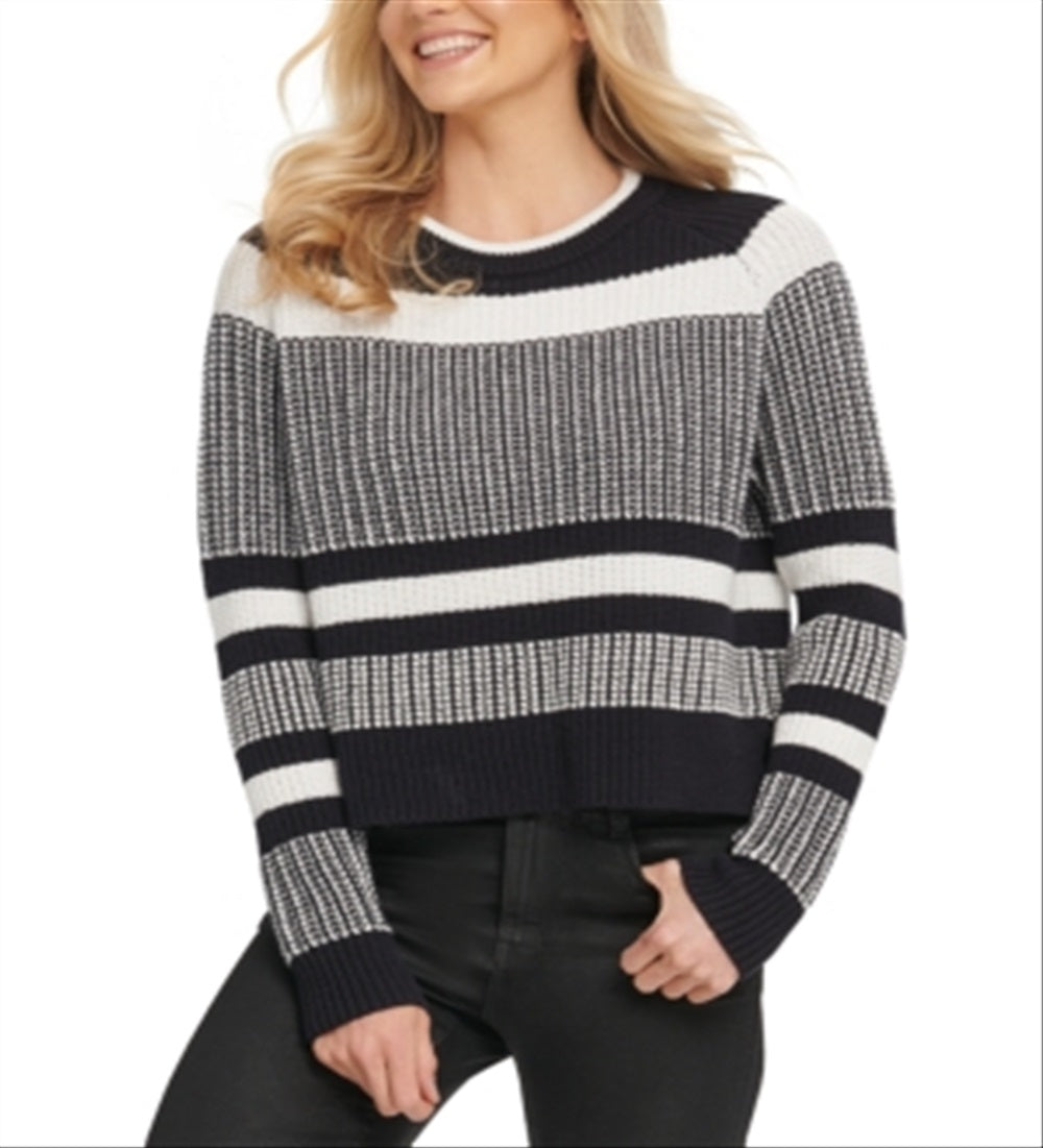 dkny-womens-cotton-striped-vented-hem-sweater-gray-size-small