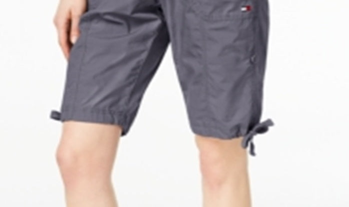 Tommy Hilfiger Women's Casual Shorts Rolled Convertible Cargo Bermuda Shorts Gray Size Medium