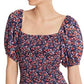 Parker Women's Floral Short Sleeve Square Neck Mini Fit Flare Dress Blue Size Large