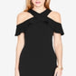 Rachel Roy Women's Ruffled Cold Shoulder Halter Below the Knee Evening Sheath Dress Black Size Small