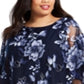 R & M Richards Women's Floral Sleeveless Jewel Neck Knee Length Sheath Cocktail Dress Blue Size 14W