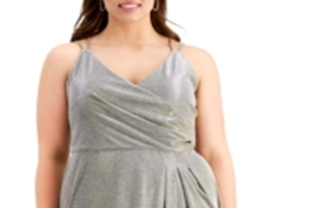 Morgan & Company Women's Trendy Plus Surplice Metallic Gown Yellow Size 22W
