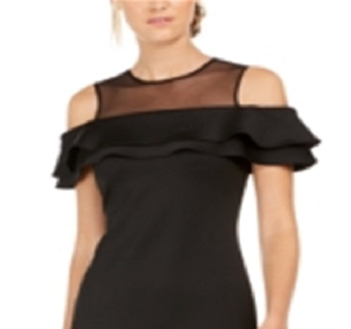 Calvin Klein Women's Zippered Short Sleeve Illusion Neckline Above the Knee Body Con Evening Dress Black Size 6