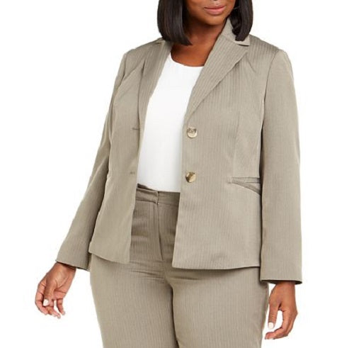 Le Suit Women's Straight Leg Tonal Striped Pants Suit Brown Size 14W