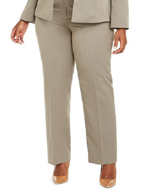 Le Suit Women's Straight Leg Tonal Striped Pants Suit Brown Size 14W