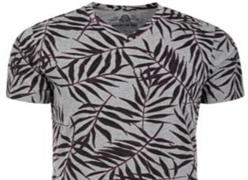 American Rag Men's Leaf Lines V Neck T-Shirt Gray Size Large