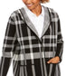 Charter Club Women's Plaid Hooded Coat Black Size Petite SM