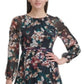 Tommy Hilfiger Women's Floral Long Sleeve Jewel Neck MIDI Sheath Dress Black Size 12