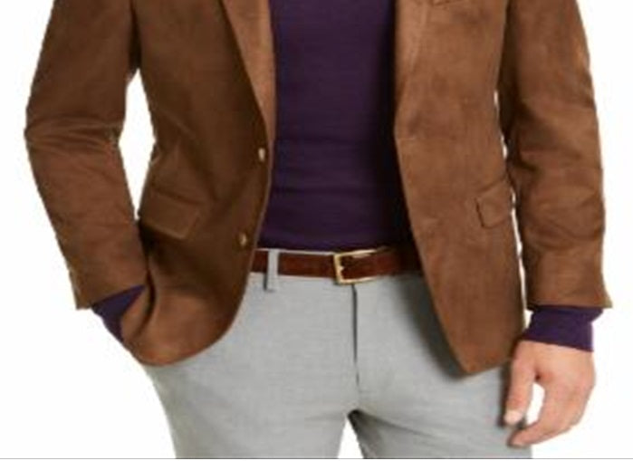 Lauren Ralph Lauren Mens Faux Suede Classic Fit Two-Button Blazer Brown Size 42R