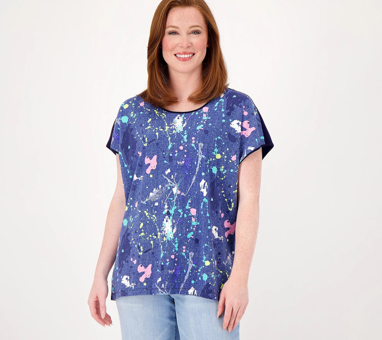 Inc Plus Mixed-Media Dolman-Sleeve Top Navy Size 1X