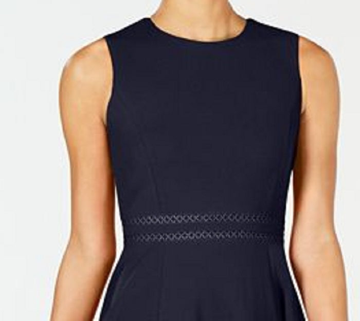 Calvin Klein Women's Sleeveless Jewel Neck Above the Knee Fit Flare Cocktail Dress Blue Size 8 Petite