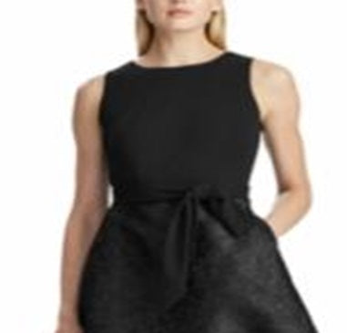 Ralph Lauren Women's Special Occasion Floral Jacquard Self Tie Sleeveless Fit & Flare Dress Black Size 16P