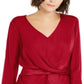 INC International Concepts Women's V Neck Twist Front Blouse Red Size Small