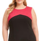 Kasper Women's Color Block Sleeveless Jewel Neck Knee Length Sheath Wear to Work Dress Pink Size 22W