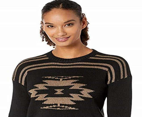 Ralph Lauren Women's Shendya Striped Long Sleeve Crewneck Sweater Black Size Large