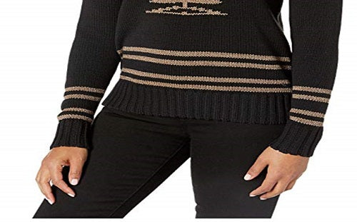 Ralph Lauren Women's Shendya Striped Long Sleeve Crewneck Sweater Black Size Large