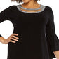 MSK Women's Rhinestone Trim Bell Sleeve Dress Black Size L