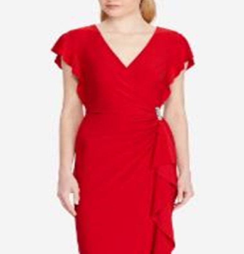 Ralph Lauren Women's Ruffled Jersey Gown Red Size 12