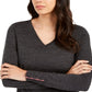 Charter Club Women's Merino Wool Button Cuff V Neck Sweater Gray Size Medium