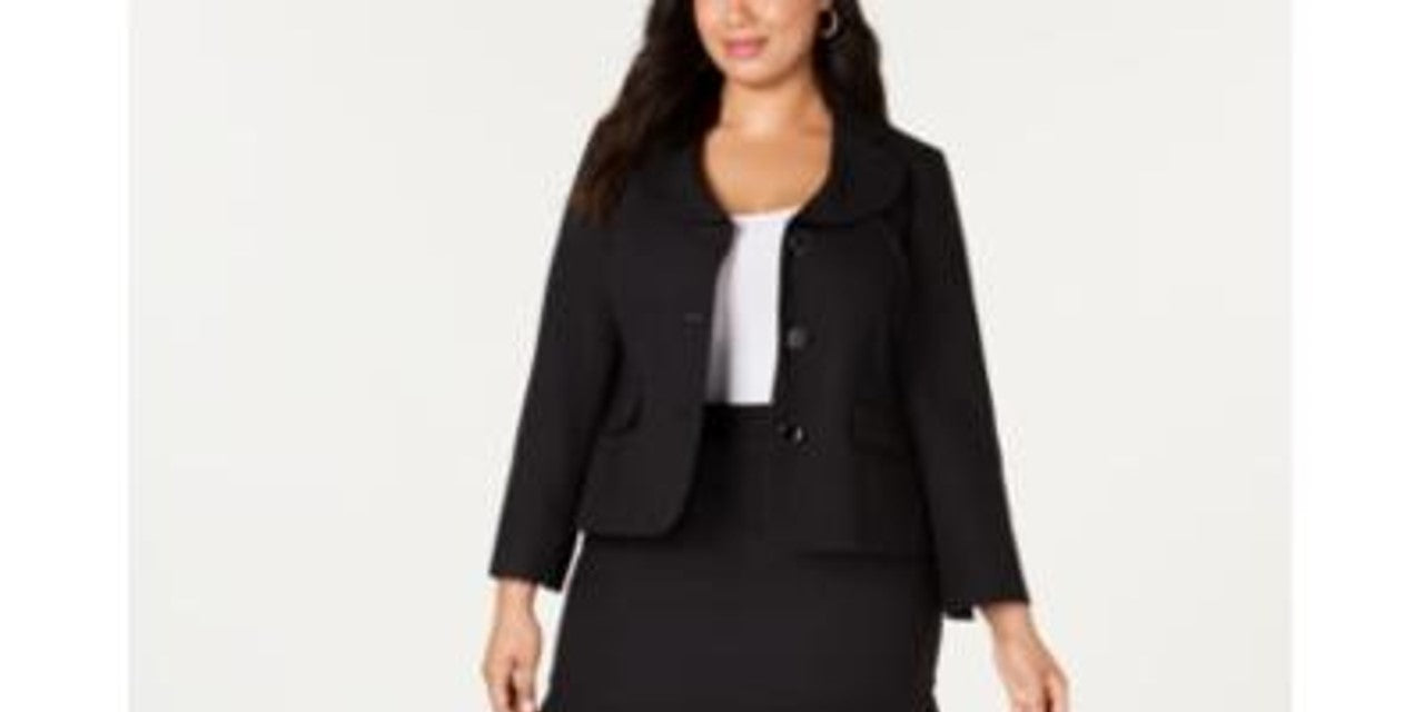 Le Suit Women's Plus Size Three-Button Flared Skirt Suit Black Size 14