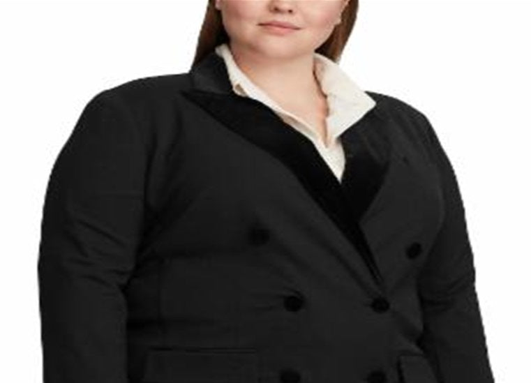 Ralph Lauren Women's Plus Velvet Trim Ponte Blazer Black Size 18W