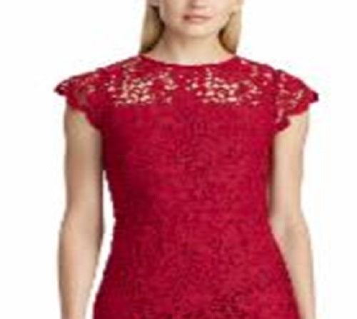 Ralph Lauren Women's Sleeveless Illusion Neckline MIDI Sheath Dress Red Size 12