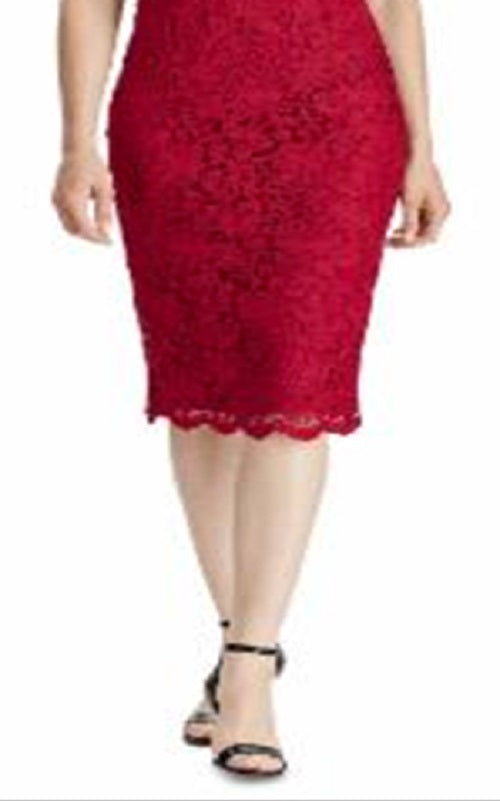 Ralph Lauren Women's Sleeveless Illusion Neckline MIDI Sheath Dress Red Size 12