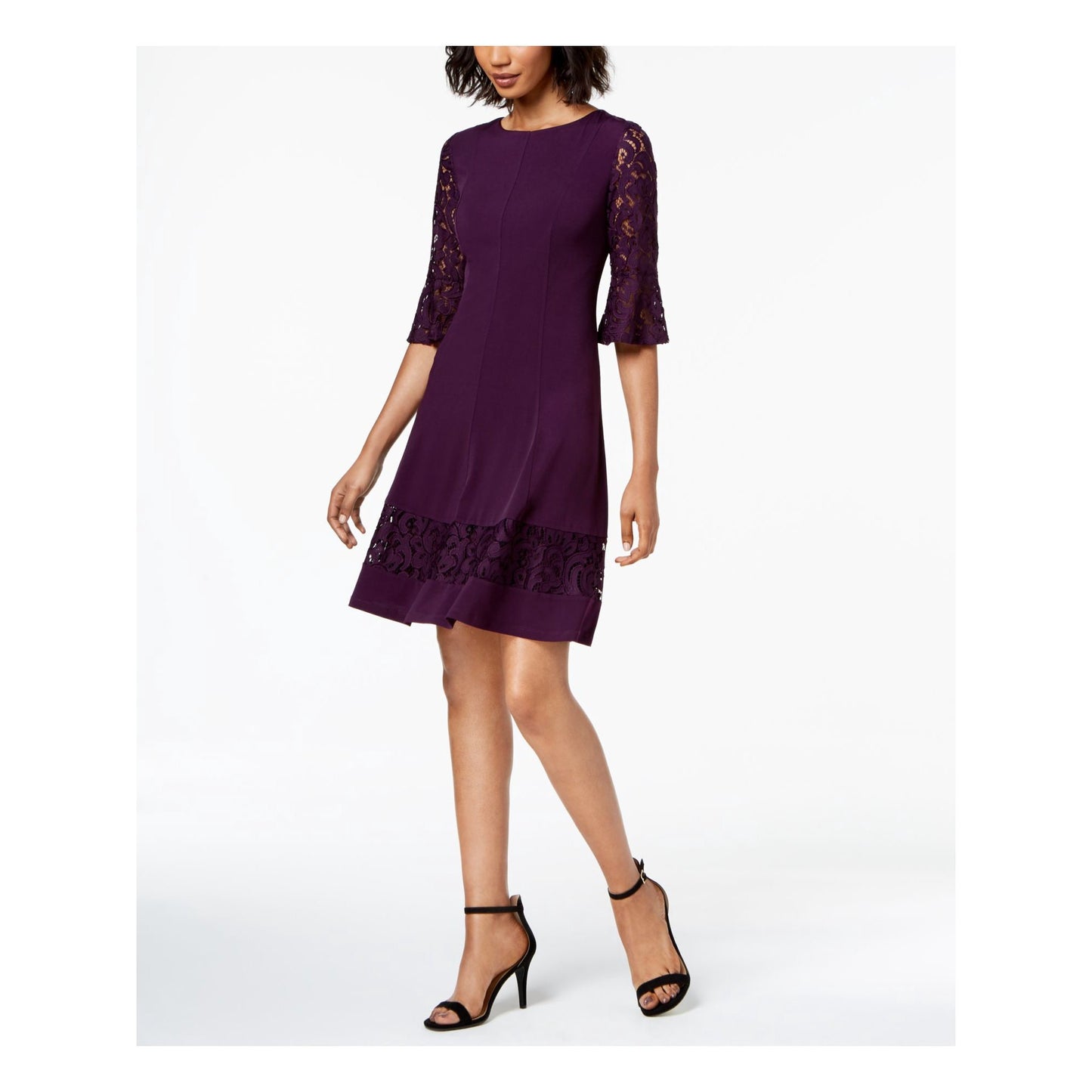 Jessica Howard Women's 3/4 Sleeve Jewel Neck  Dress Burgundy Size 18