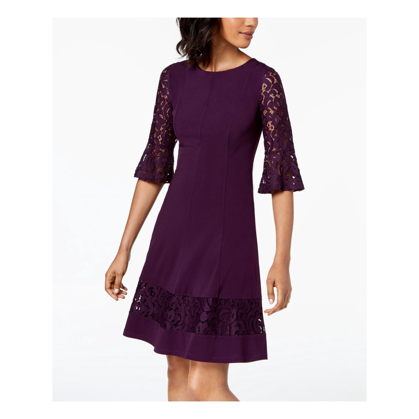 Jessica Howard Women's 3/4 Sleeve Jewel Neck  Dress Burgundy Size 18