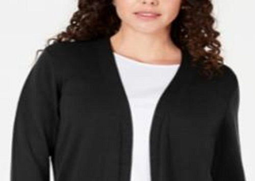 Karen Scott Women's Petite Open-Front Cardigan Deep Black Petite L