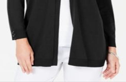 Karen Scott Women's Petite Open-Front Cardigan Deep Black Petite L
