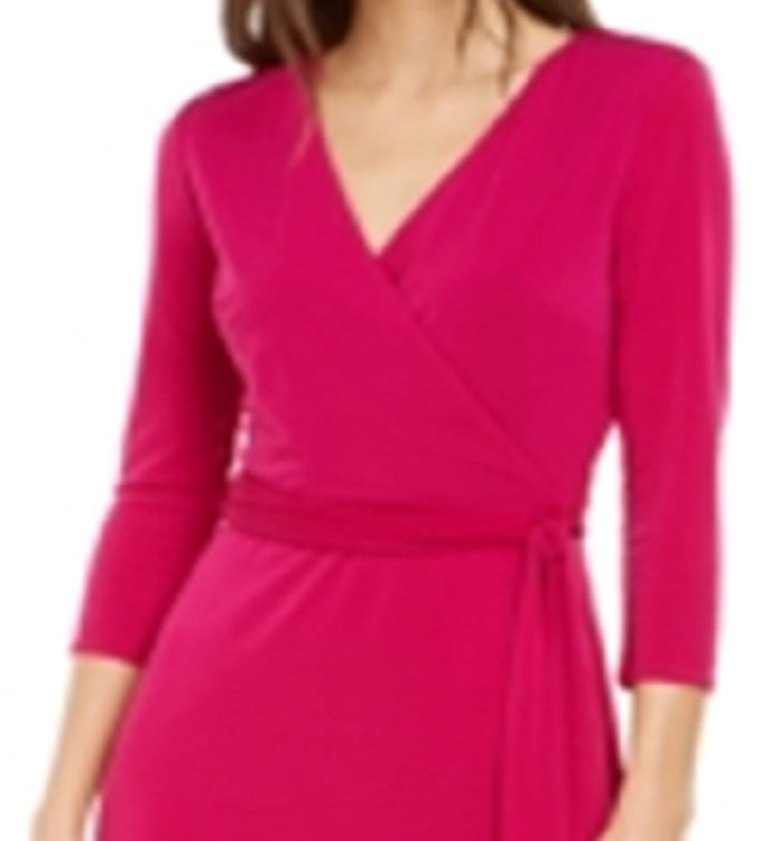 INC International Concepts Women's V Neck Knee Length Wrap Dress Pink Size Large