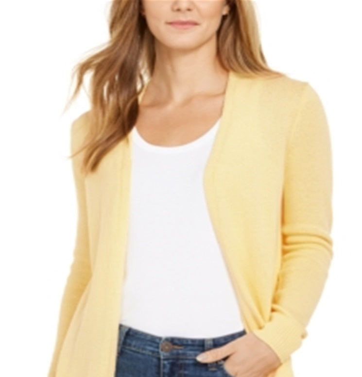 Charter Club Women's Open Front Curved-Hem Completer Sweater  Yellow Size X-Large
