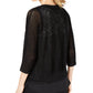 JM Collection Women's Cotton Mixed-Stitch Cardigan  Deep Black  Size XL