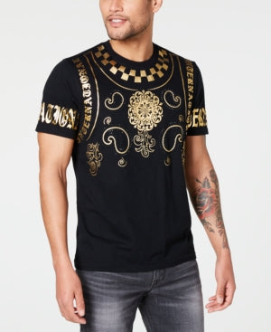 Inc International Concepts Men's Embellished Foil Baroque T-Shirt - Deep Black Size S