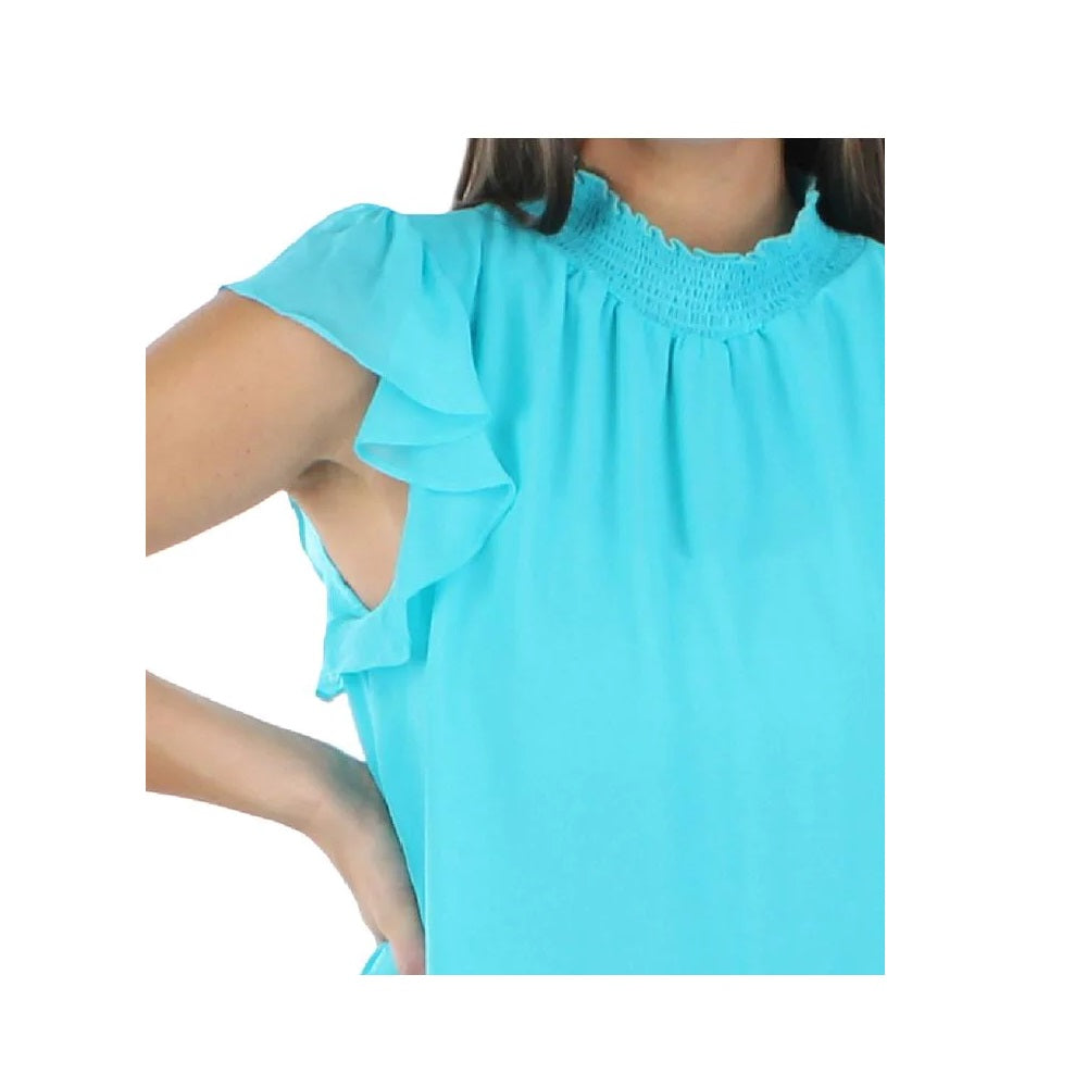 1.STATE Women's Short Sleeve Turtle Neck Top Blue Size Large