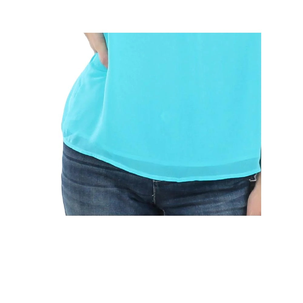 1.STATE Women's Short Sleeve Turtle Neck Top Blue Size Large