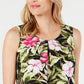 Kasper Women's Perfection Multi Sleeveless Tropical Pleat Neck Blouse Pink Size Large