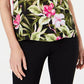 Kasper Women's Perfection Multi Sleeveless Tropical Pleat Neck Blouse Pink Size Large