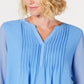 Charter Club Women's Double Ruffle Solid Pintuck Top  Blue Size 2XL